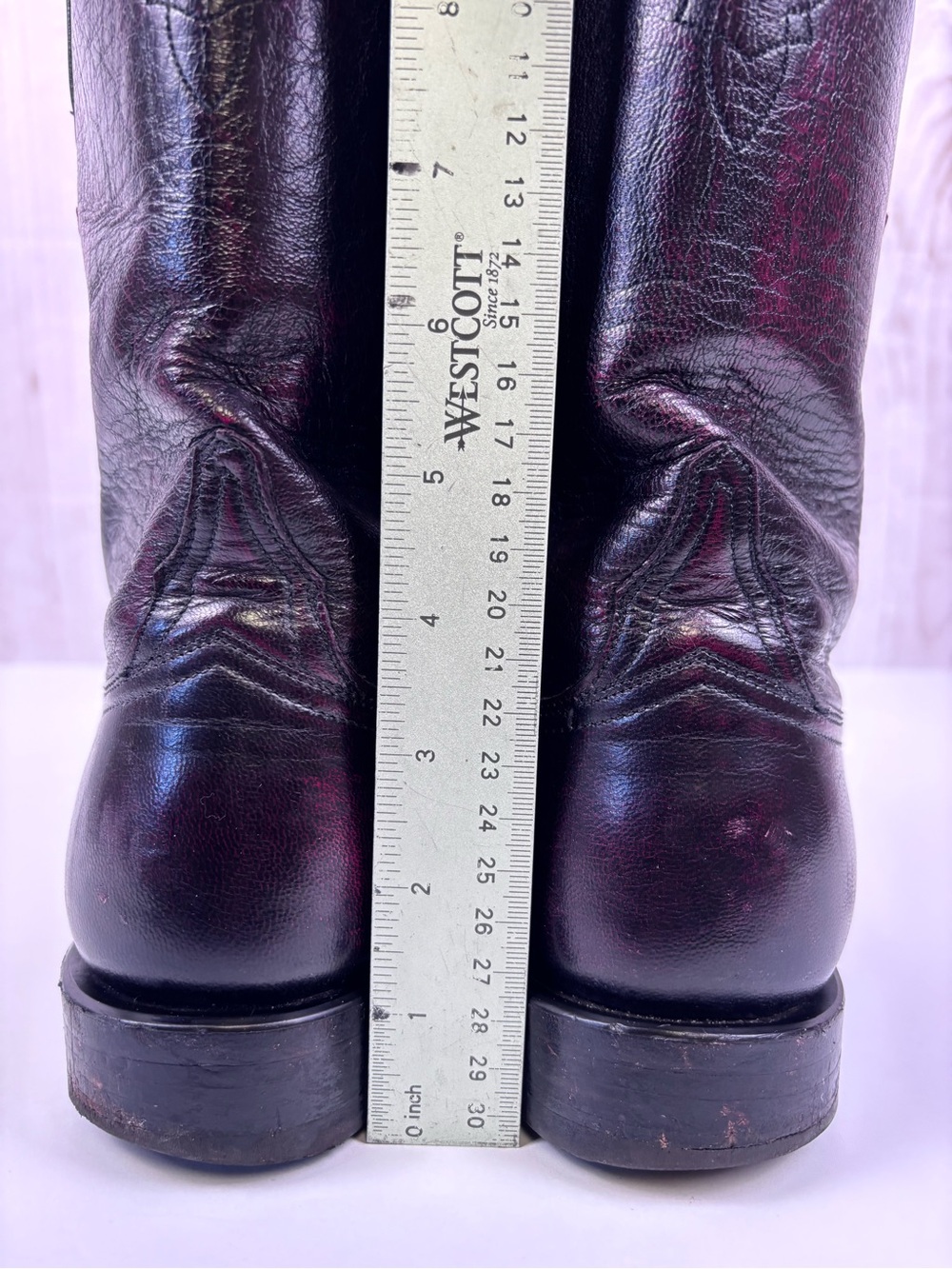 Vintage Lucchese Leather Cowboy Western Roper Boots P0134 Black Cherry Sz 8E - Picture 14 of 15
